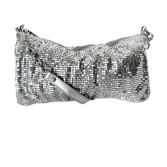 Express Silver Mesh Shoulder Bag With Chain Strap Shimmer Evening Party Clutch - Picture 2 of 16